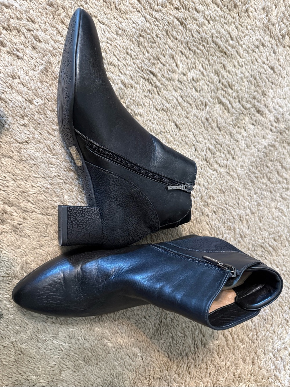 Beautifeel Ankle Boots Suede Black Leather Low Block Heel Classy Zip 39 US 38.5